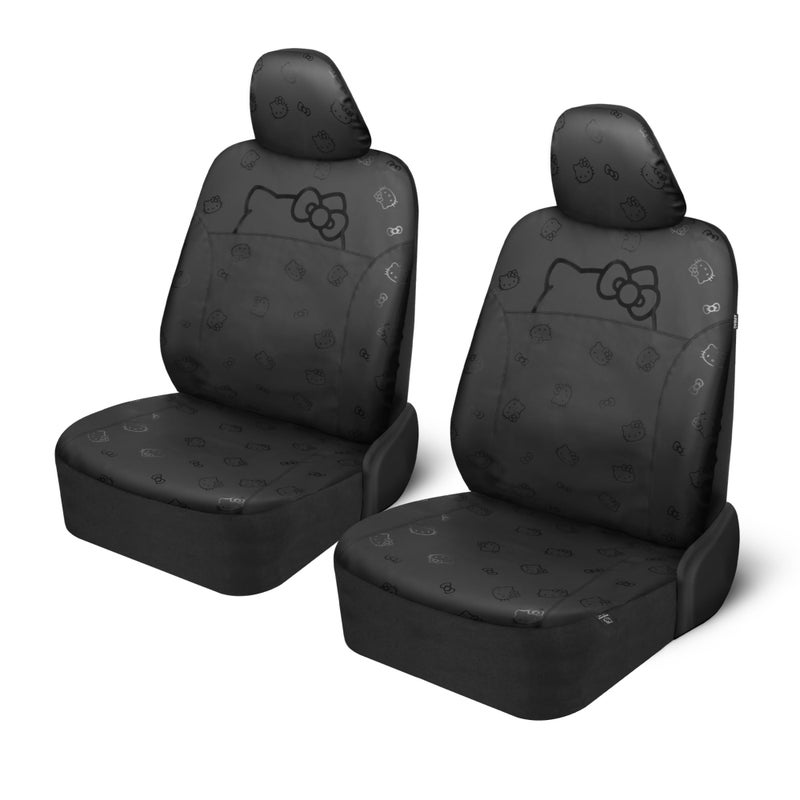 Carbella Hello Kitty Car Seat Covers - Cute Front Seat Covers  PU Leather Seat Covers for Cars  SUV  Van  Trucks  Hello Kitty Car Accessories 2pc Black - Image 1